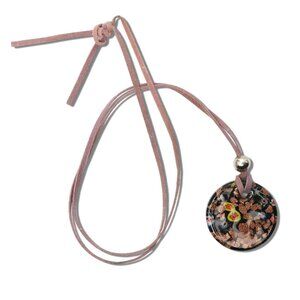 Millefiori Round Glass Pendant Necklace Floral Black Fabric Band Classic